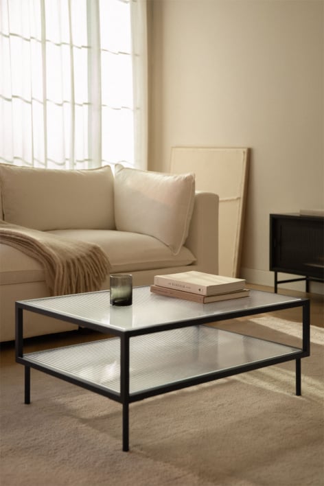 Table basse rectangulaire 90x60 cm en acier et verre Paoline