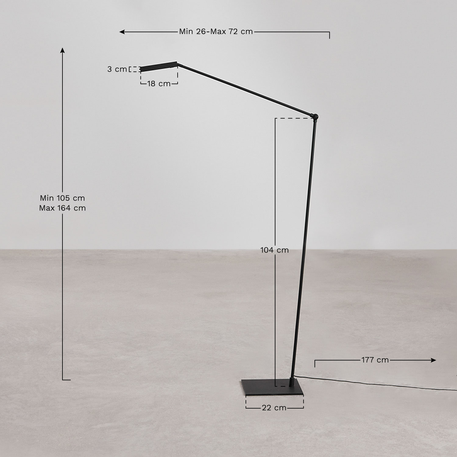 Lampadaire LED en métal Valtyn, mesures