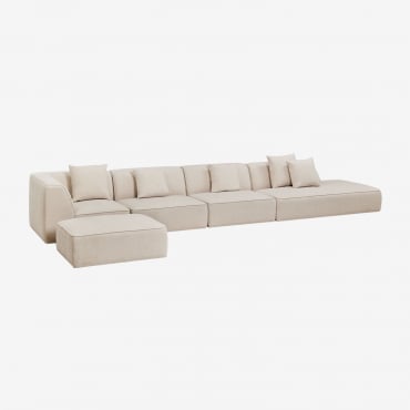 Canapé D'angle Modulaire 4 Pièces Avec Méridienne Droite Et Pouf Rembourré Cardea Chenille Beige Crème - Sklum