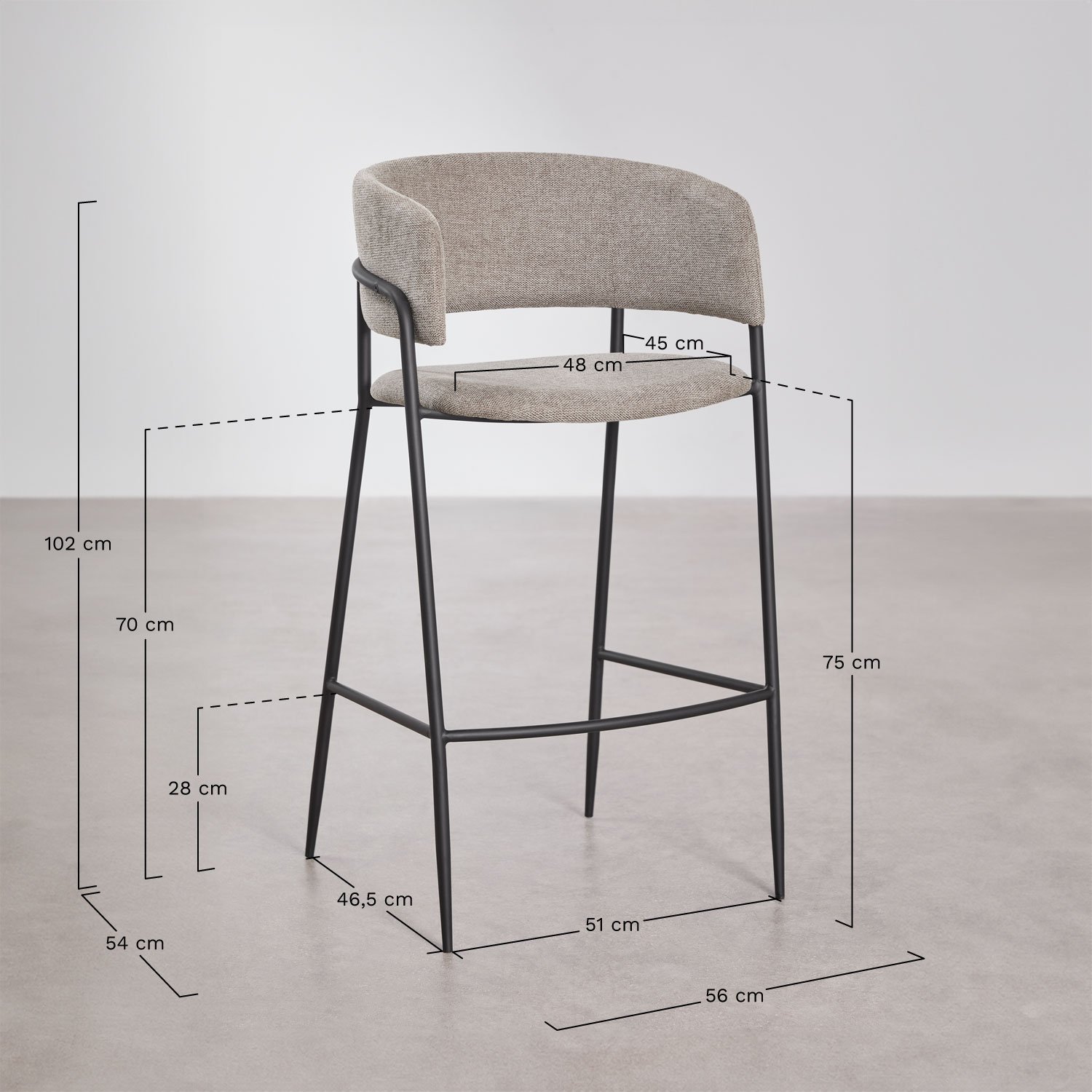 Tabouret haut rembourré Nalon, mesures