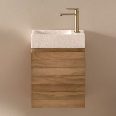 Ensemble De Meuble De Salle De Bain Suspendu En Bois De Teck Avec Lavabo Intégré En Ciment Napier Bois De Teck & Sans Miroir & - Sklum