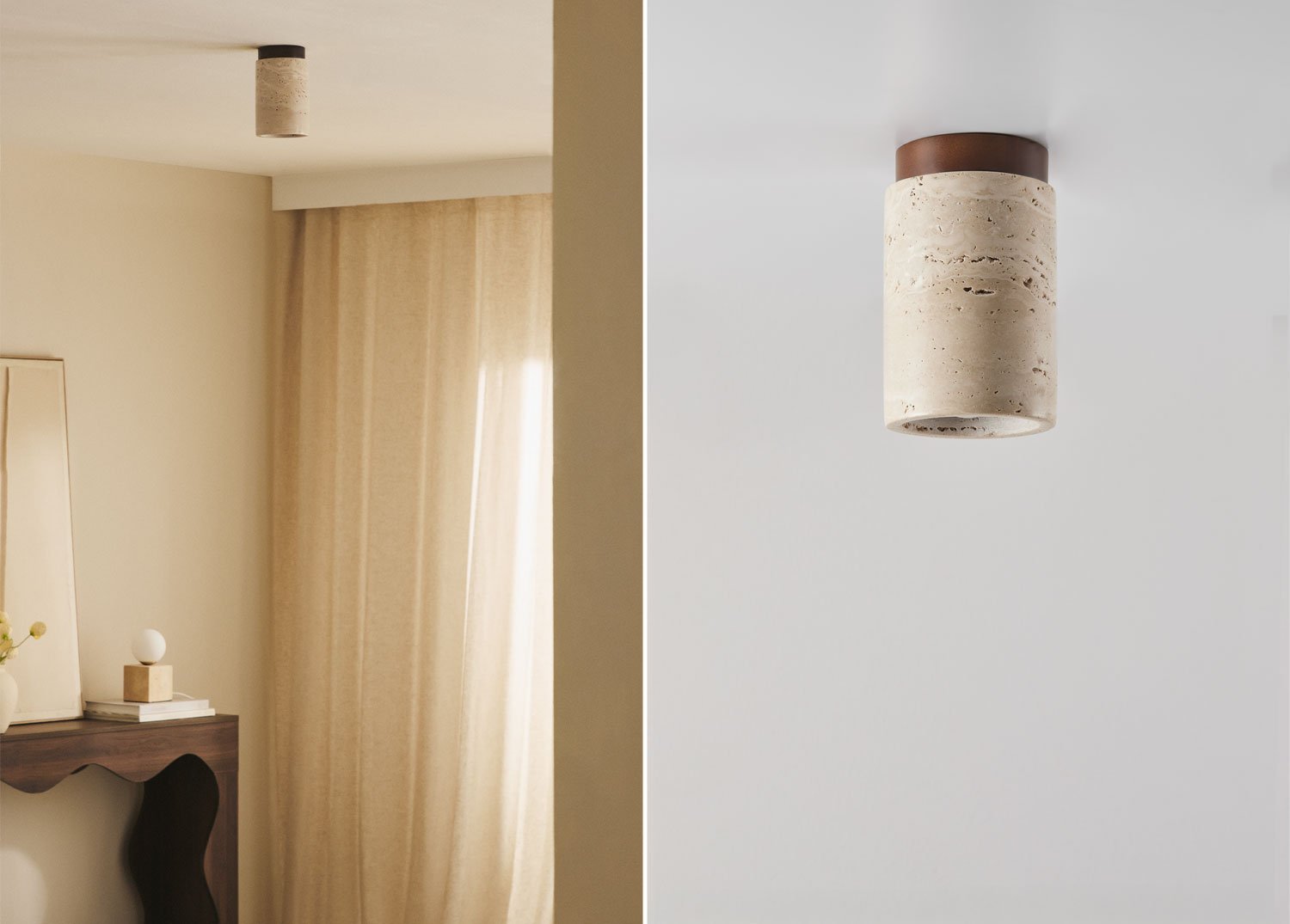 Panneau de plafond en travertin et bois Davise