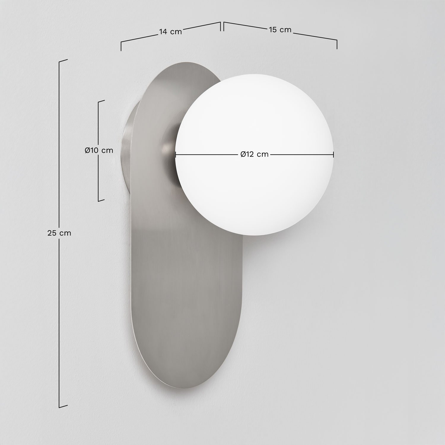 Applique murale Nacariel en acier inoxydable et verre, mesures