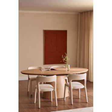 Table de salle à manger ovale extensible 160-200x100 cm en MDF et placage Gala