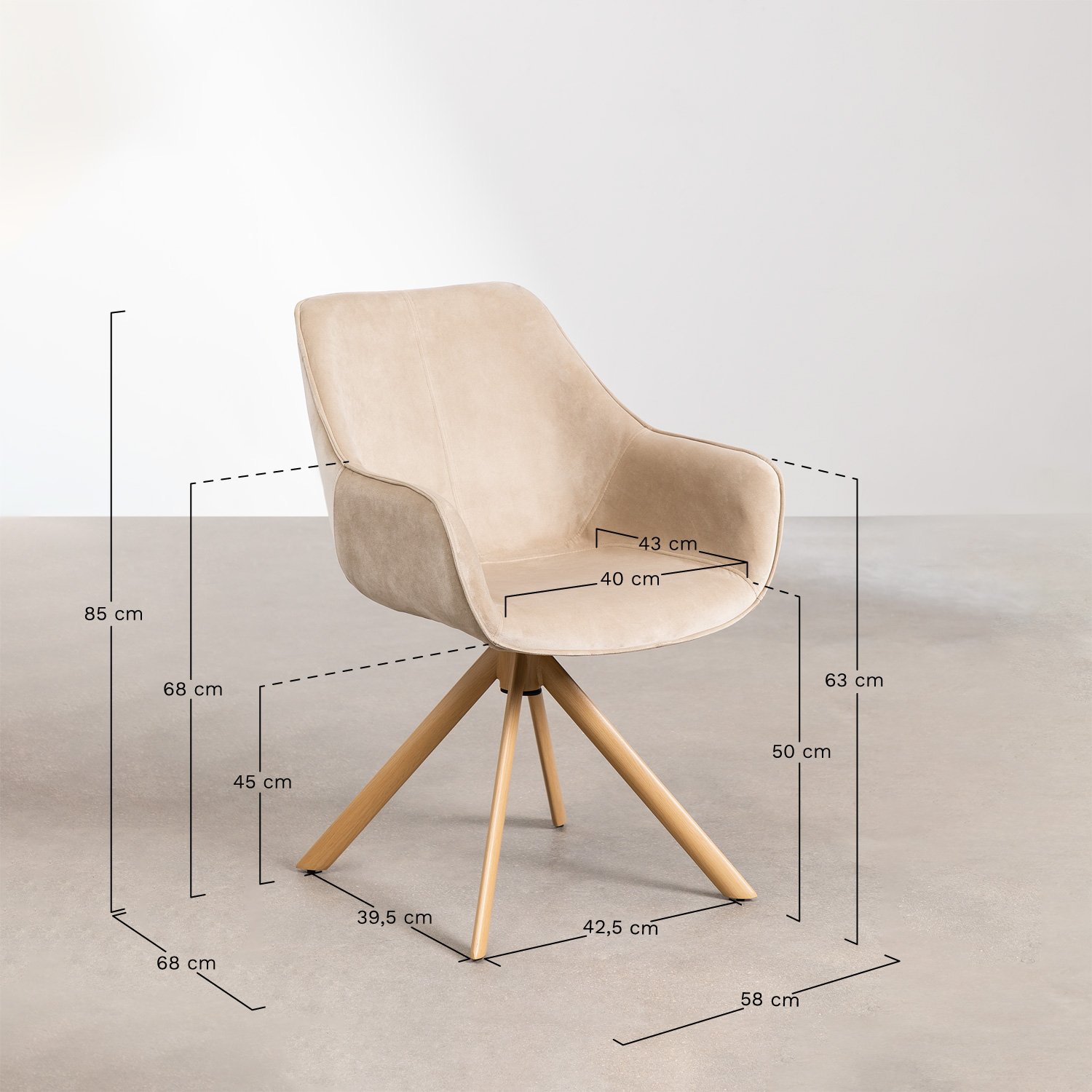 Chaise de salle à manger en velours Lucy, mesures