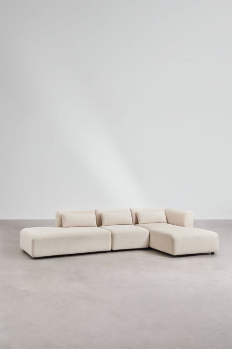 Canapé modulaire droit 3 pièces avec méridienne Fogler - Velours Côtelé Beige Lin