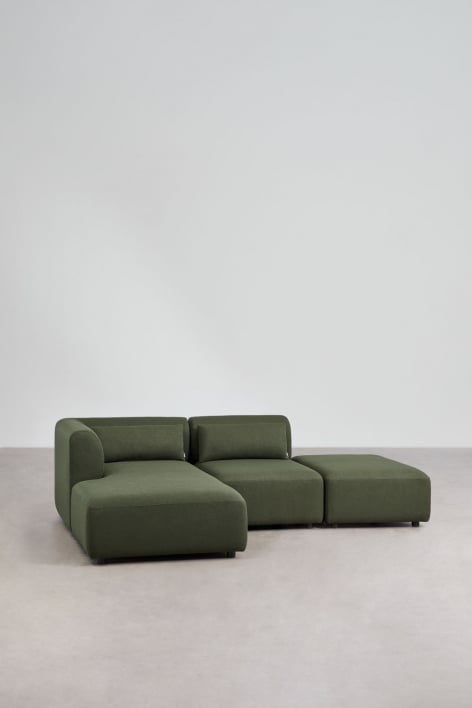 Canapé modulable méridienne gauche 2 pièces avec pouf Fogler - Chenille Vert Sauge