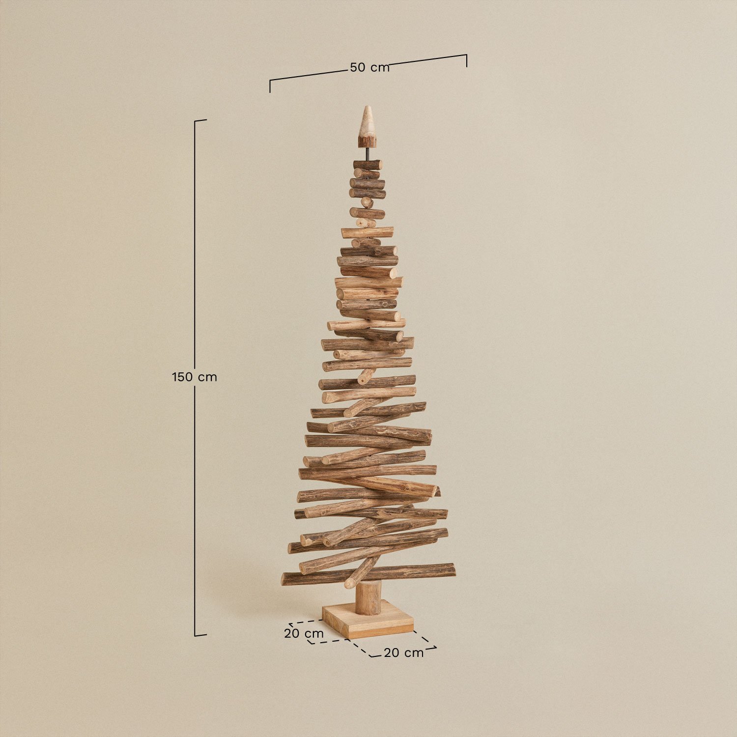 Arbre de Noël en bois de teck Jingle, mesures