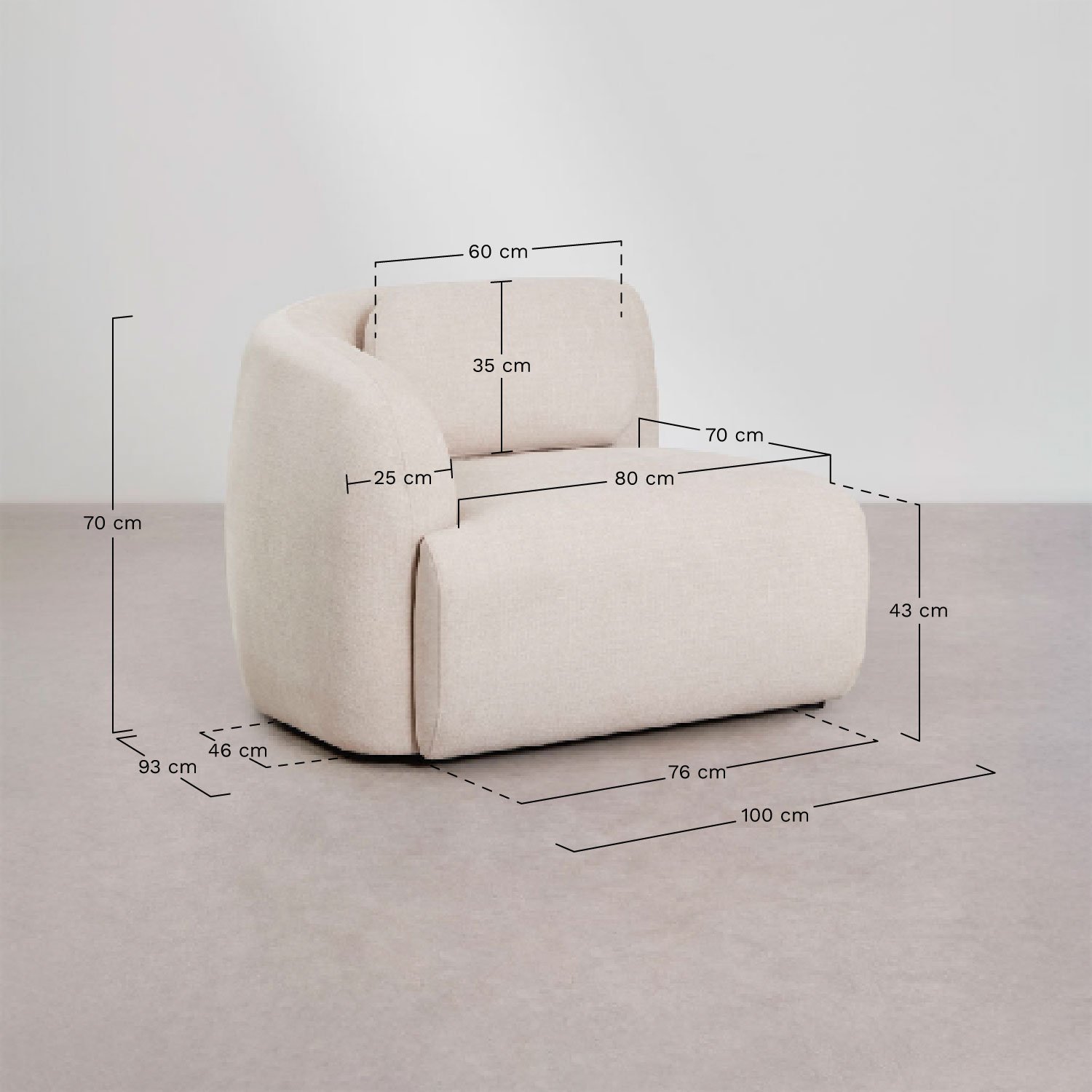 Module d'angle gauche pour canapé modulaire en chenille Coquette, mesures