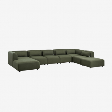 Canapé Modulaire Avec Méridienne Gauche 6 Pièces Avec Pouf Fogler Chenille Vert Sauge - Sklum