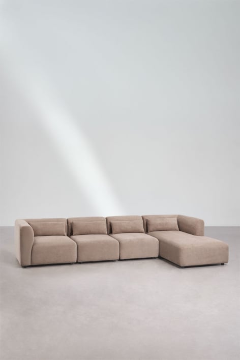 Canapé modulaire avec méridienne droite Fogler 4 pièces - Velours Côtelé Camel Brun