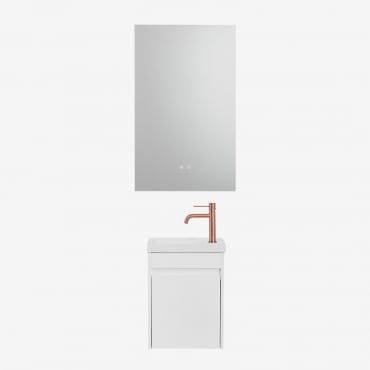 Ensemble De Meuble De Salle De Bain Suspendu En Bois Avec Lavabo Intégré Narek Blanc & Rectangulaire Led Et Anti-buée 55x90 Cm Riben - Sklum