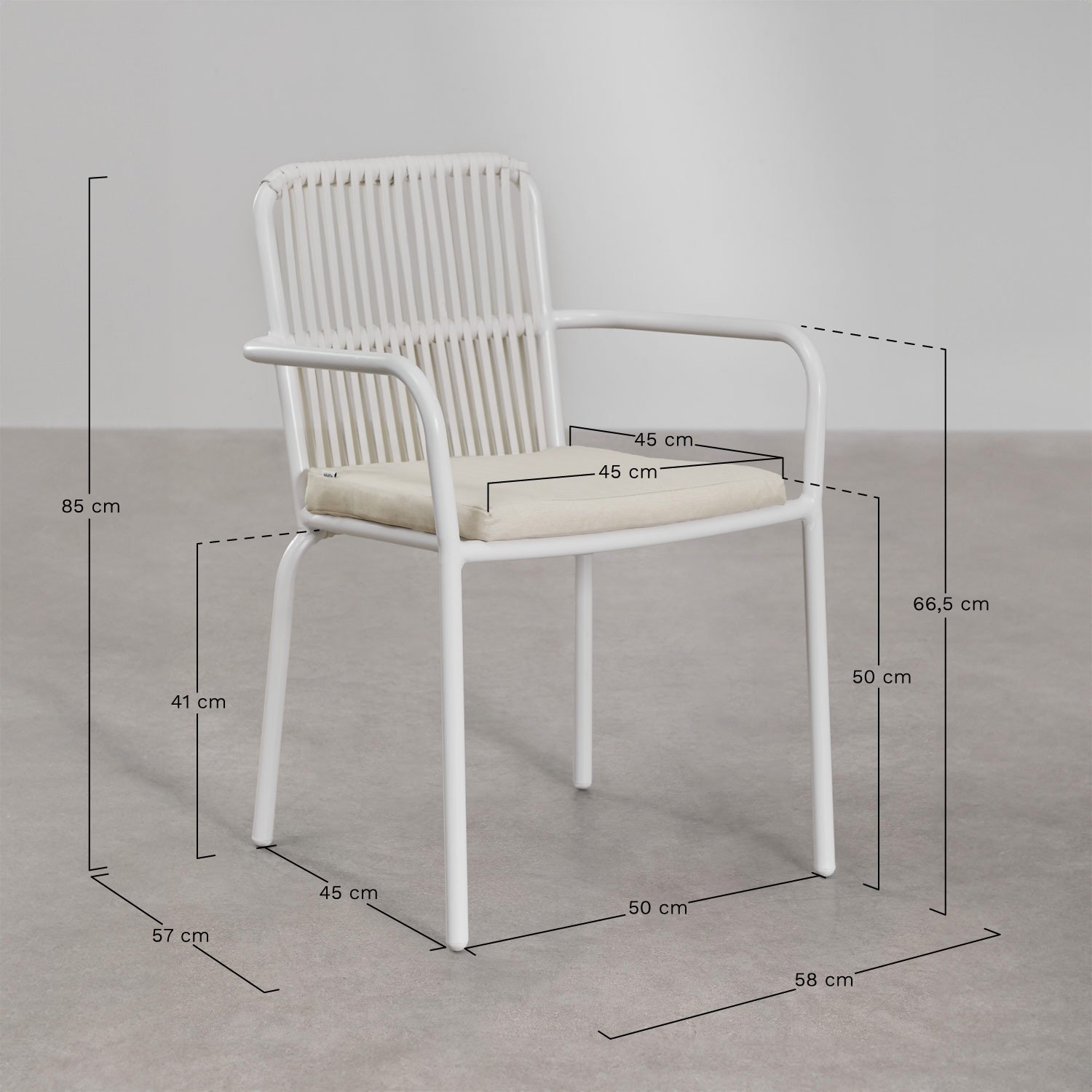 Chaise de jardin empilable avec accoudoirs en aluminium Alberta, mesures