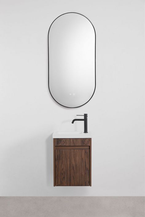 Ensemble meuble de salle de bain suspendu en bois avec lavabo intégré Narek - Bois Foncé