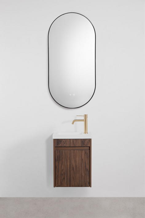 Ensemble meuble de salle de bain suspendu en bois avec lavabo intégré Narek - Bois Foncé