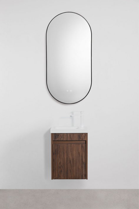 Ensemble meuble de salle de bain suspendu en bois avec lavabo intégré Narek - Bois Foncé