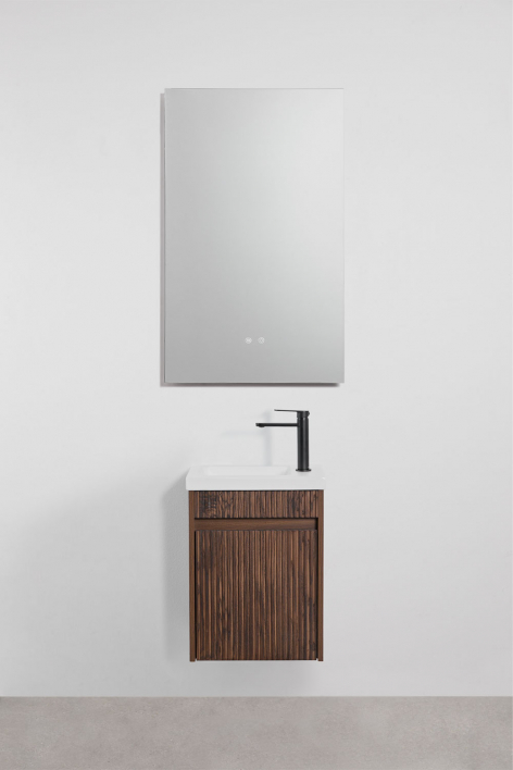Ensemble meuble de salle de bain suspendu en bois avec lavabo intégré Narek - Bois Foncé