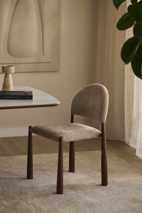 Chaise de salle à manger tapissée Nagore - Chenille Brun Blé