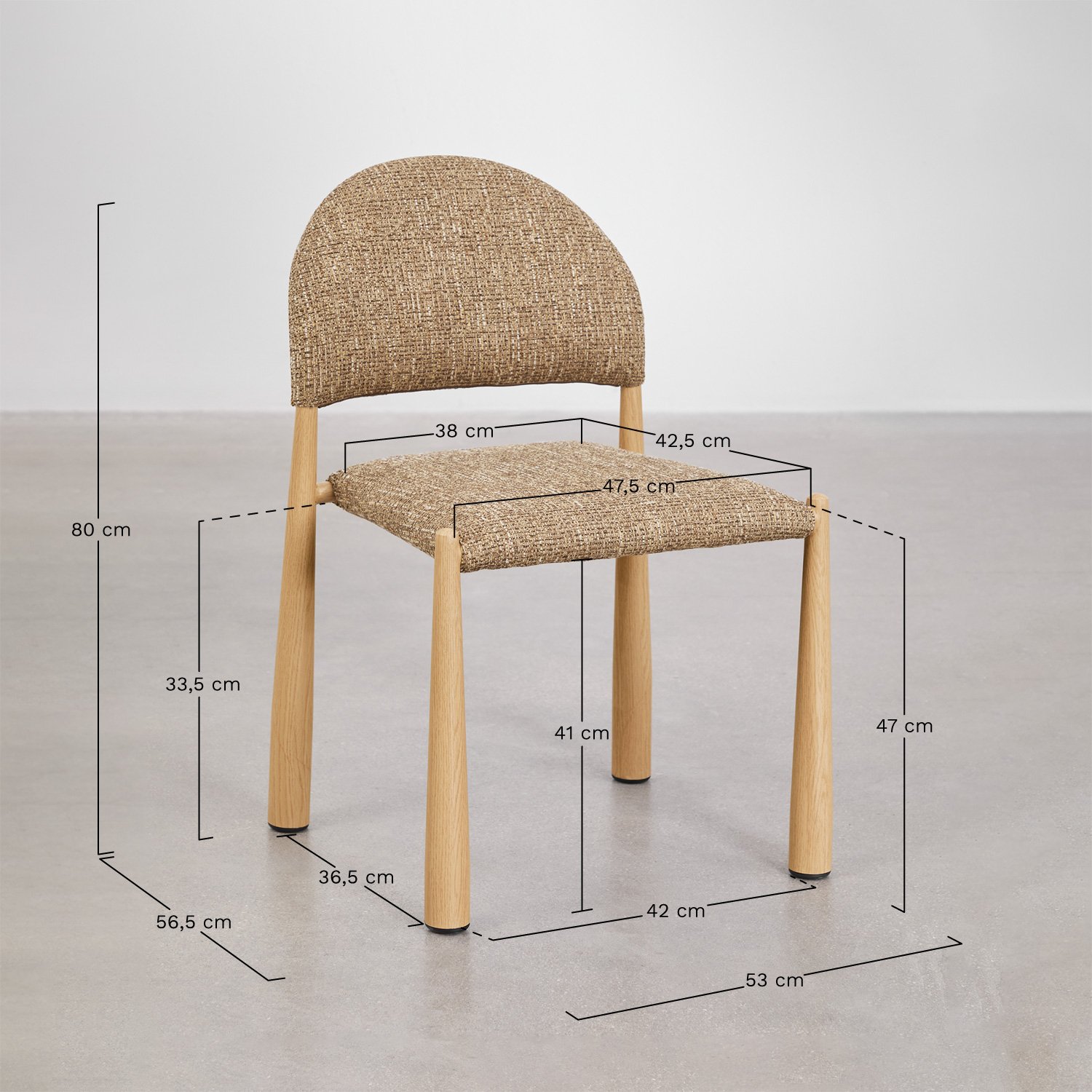 Chaise de salle à manger tapissée Nagore, mesures
