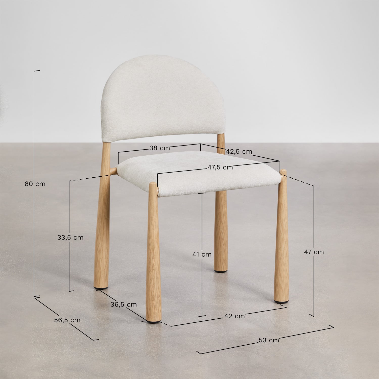 Pack de 4 chaises de salle à manger rembourrées Nagore, mesures