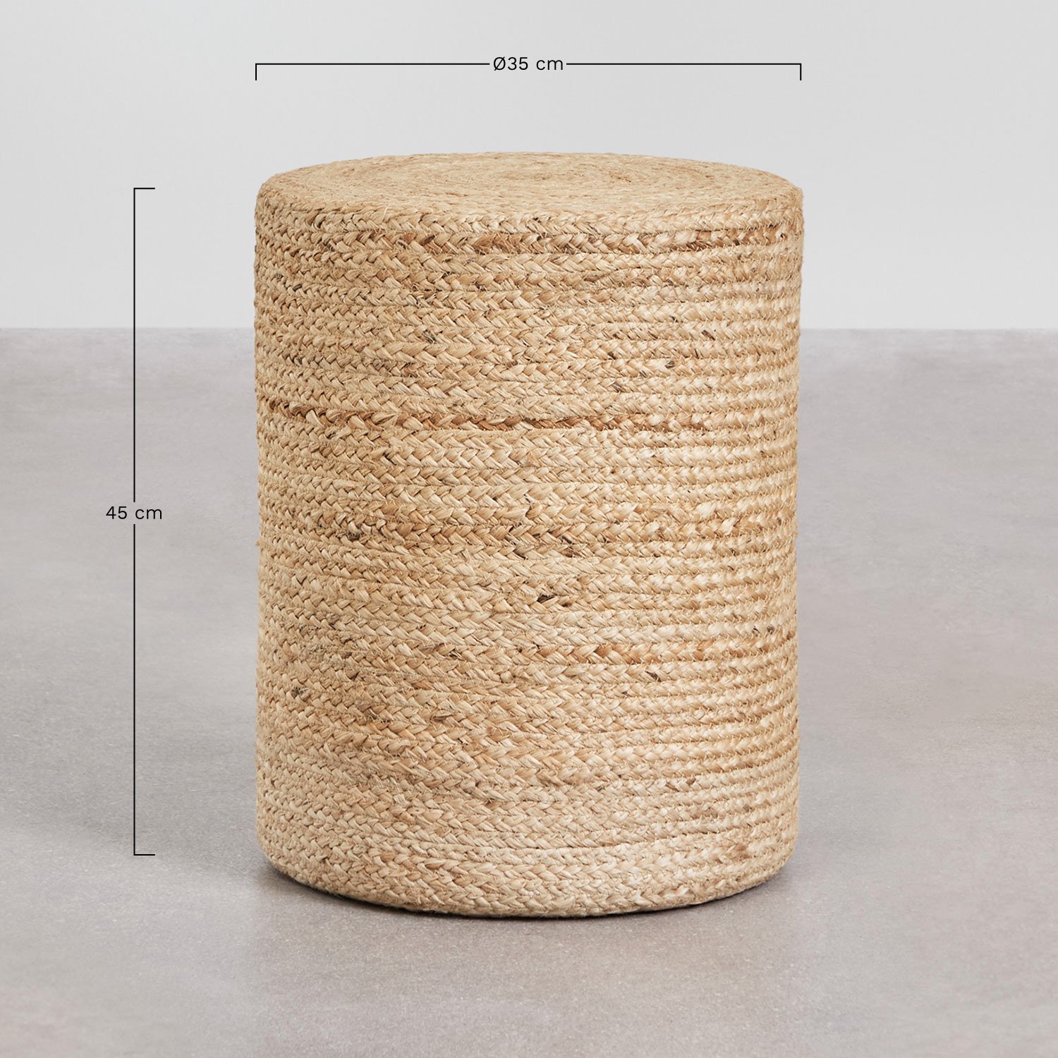 Pouf rond en jute naturel Veloran, mesures