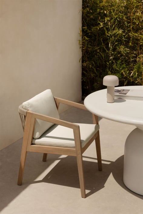 Chaise de jardin en bois d'acacia et corde tressée Kaela - Tissu Blanc Gardenia
