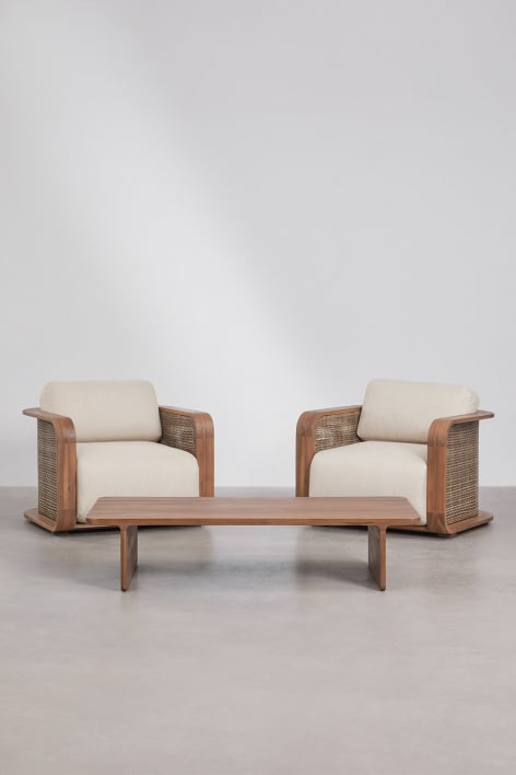 Ensemble de jardin avec 2 fauteuils et une table basse en bois d'acacia Noira