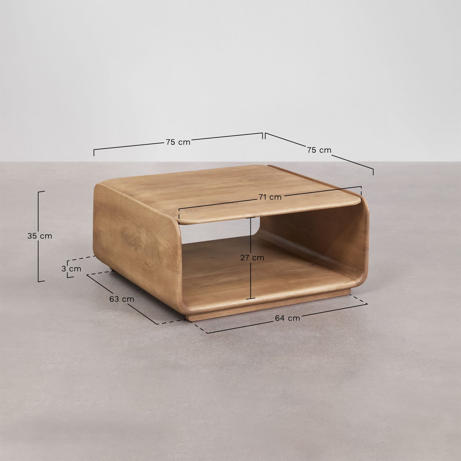 Table basse carrée en bois Tinsley, mesures