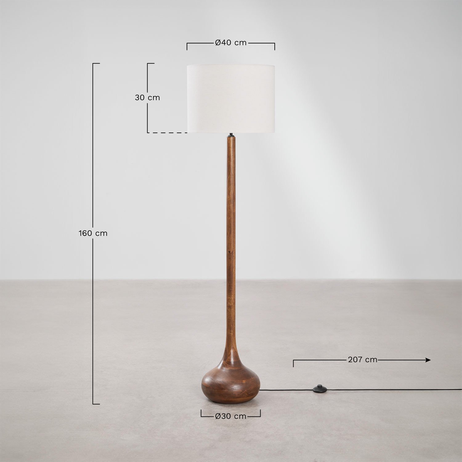 Lampadaire en bois de manguier Adelaide, mesures