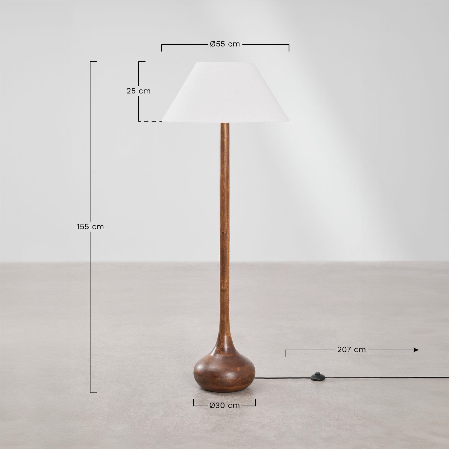 Lampadaire en bois de manguier Adelaide, mesures