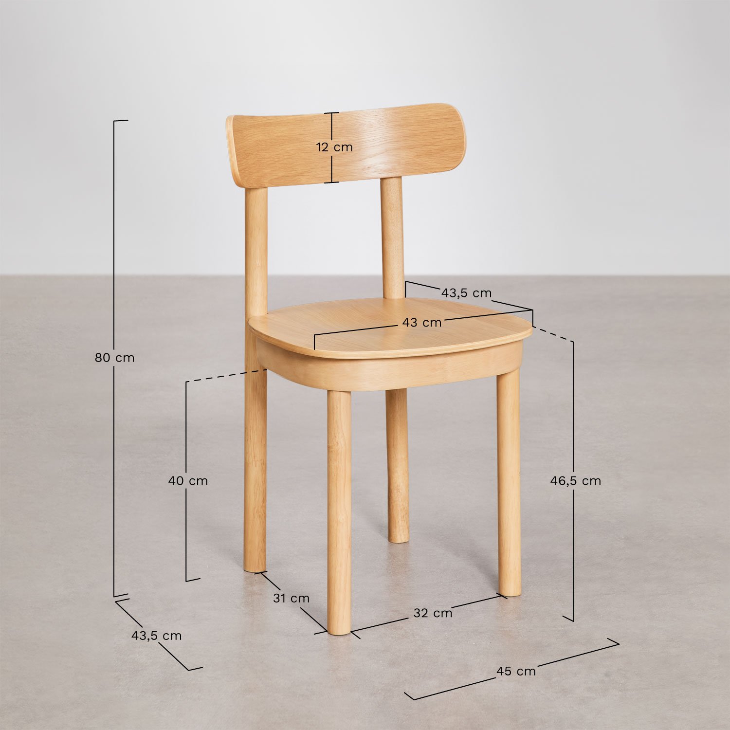 Lot de 4 chaises de salle à manger en bois Taleri, mesures