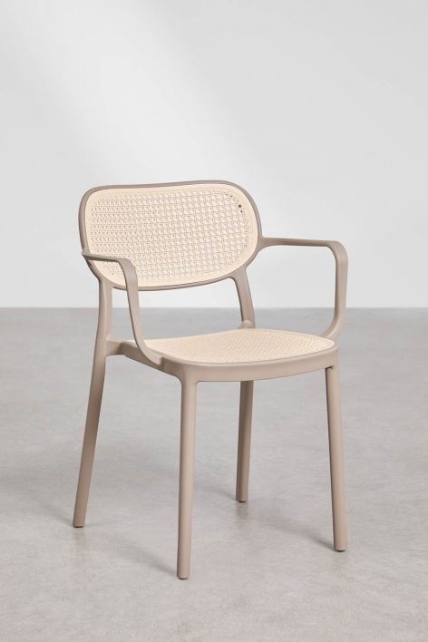 Pack de 2 chaises de jardin empilables avec accoudoirs en polypropylène Omara - Moka Brown