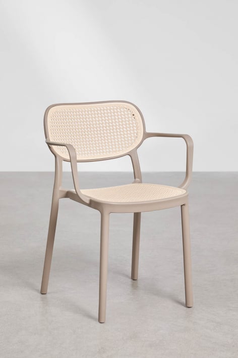 Pack de 4 chaises de jardin empilables avec accoudoirs en polypropylène Omara - Moka Brown