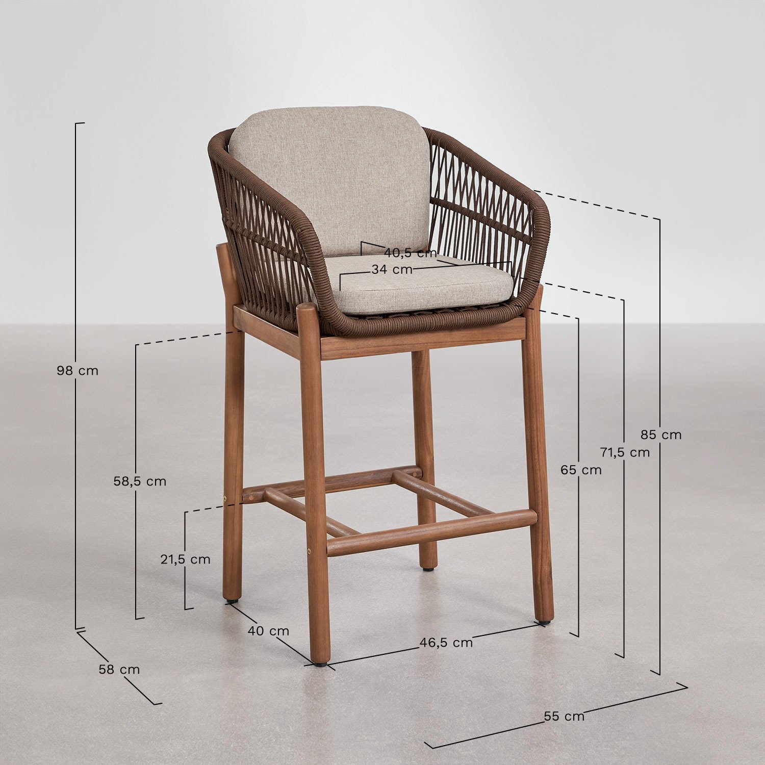 Tabouret haut en bois d'acacia Karvia, mesures