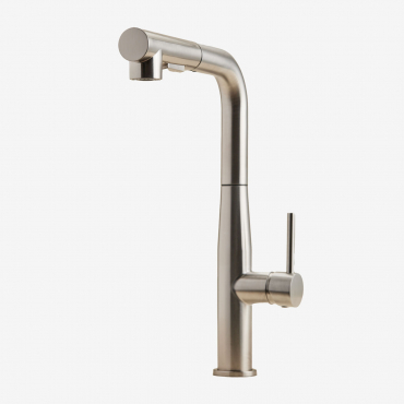 Robinet De Cuisine Avec Bec Haut Extractible En Acier Inoxydable Olyt Gris Brossé - Sklum