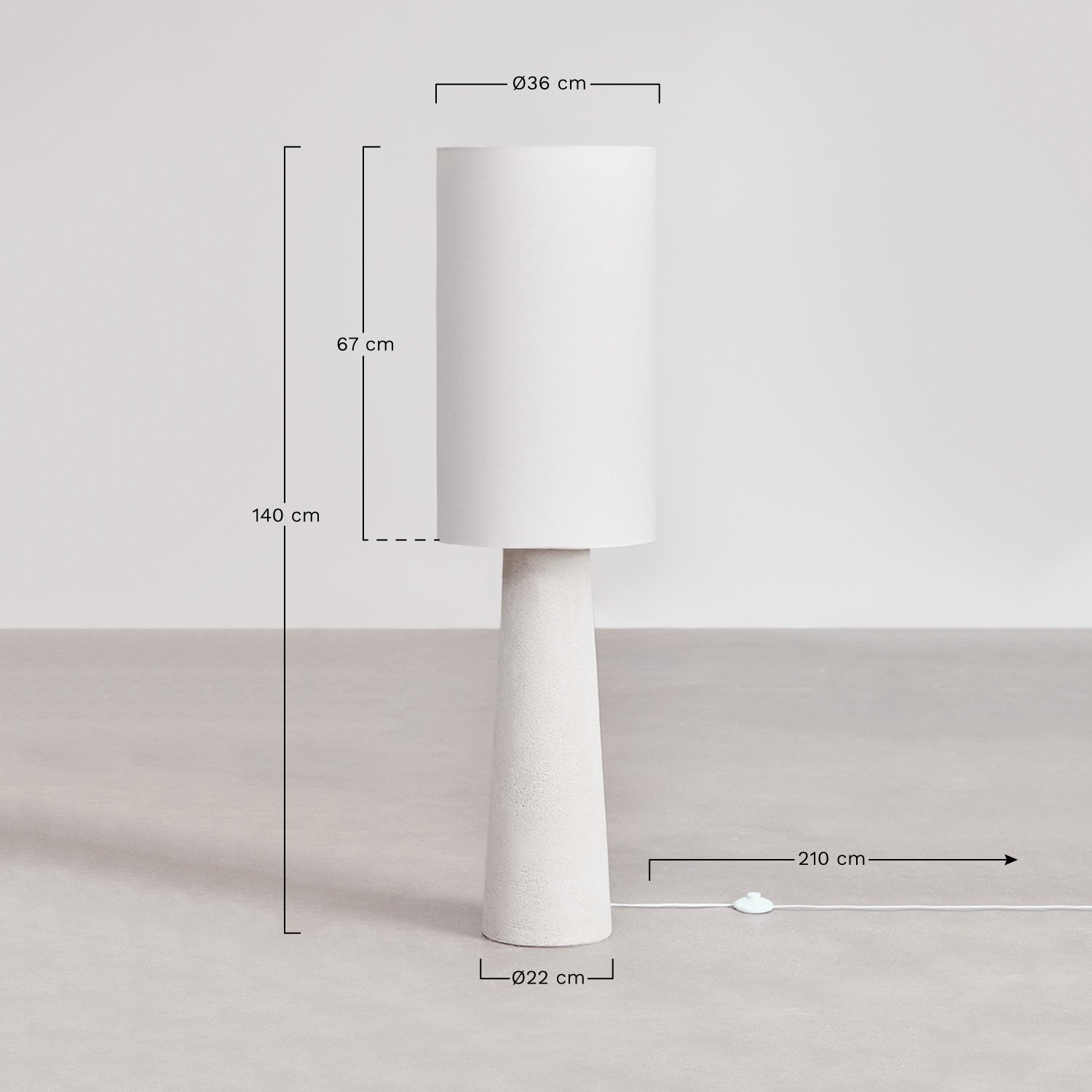Lampadaire en lin et fibre de verre Loana, mesures