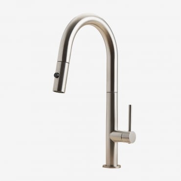 Robinet De Cuisine D'extérieur Avec Bec Haut Extractible En Acier Inoxydable Eryne Gris Brossé - Sklum