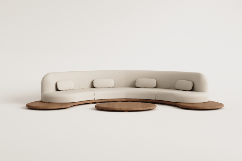 Ensemble de jardin avec canapé modulaire en U 4 pièces et table basse ovale 120x95 cm en bois d'acacia Gerard