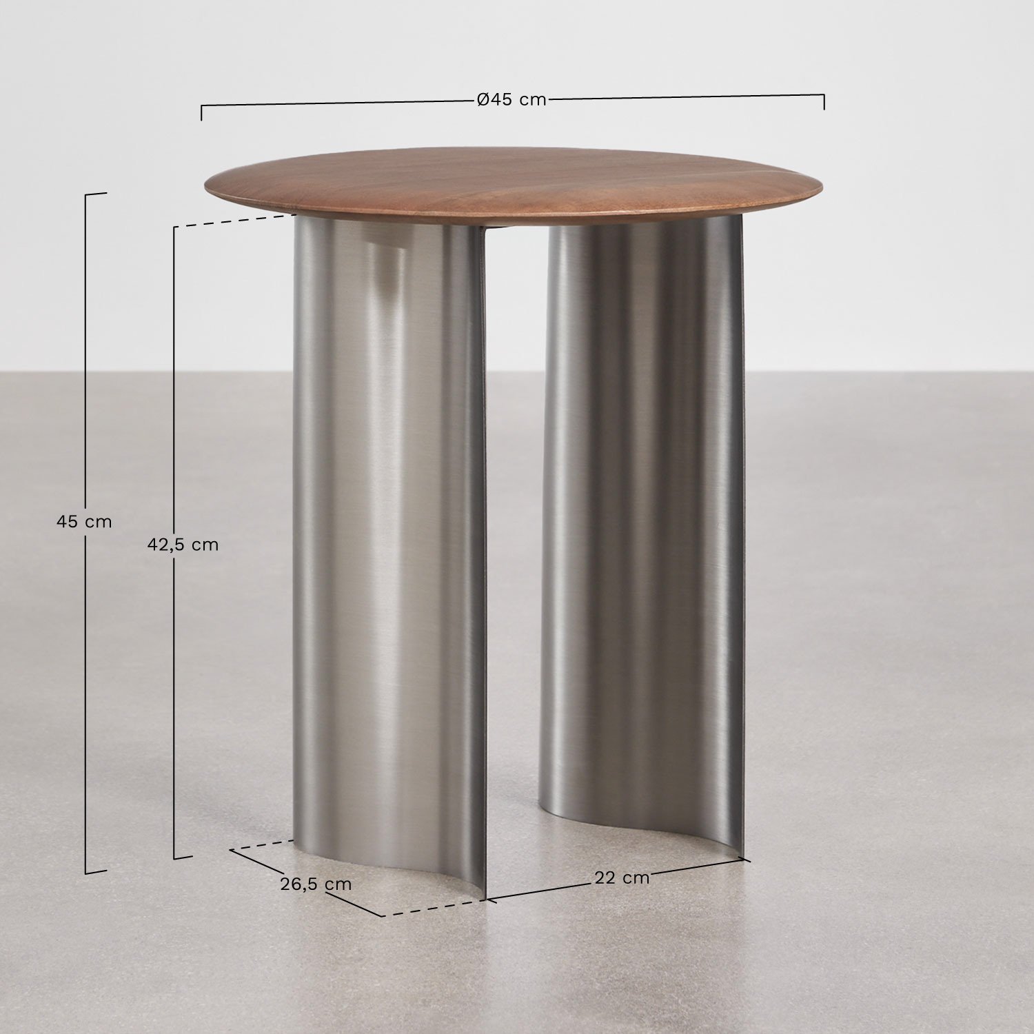 Table d'appoint ronde Ø45 cm en bois de manguier et acier inoxydable Marvion, mesures