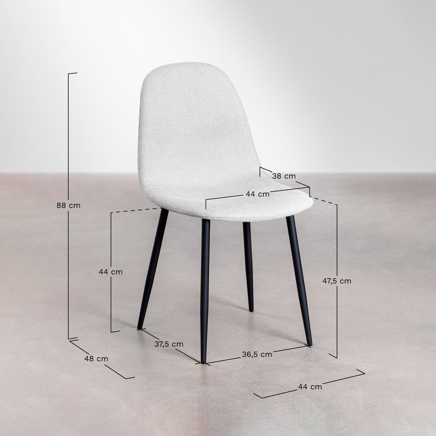 Pack de 2 chaises de salle à manger Glamm, mesures