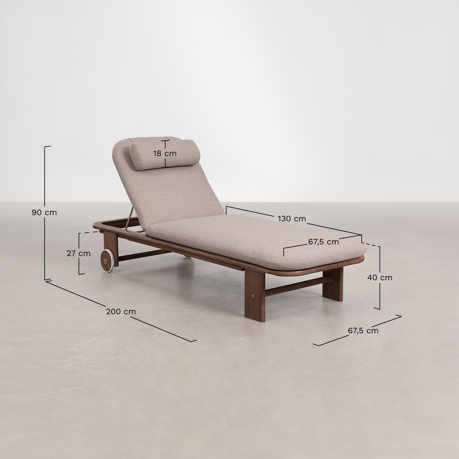 Chaise longue inclinable en bois d'acacia Uleno, mesures