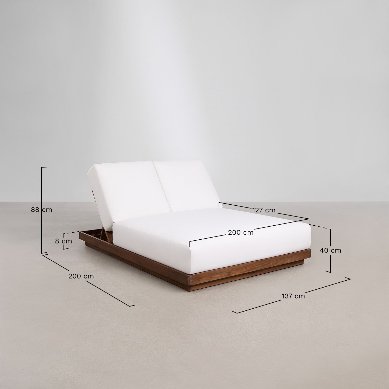 Chaise longue double inclinable en bois d'acacia Lecia, mesures