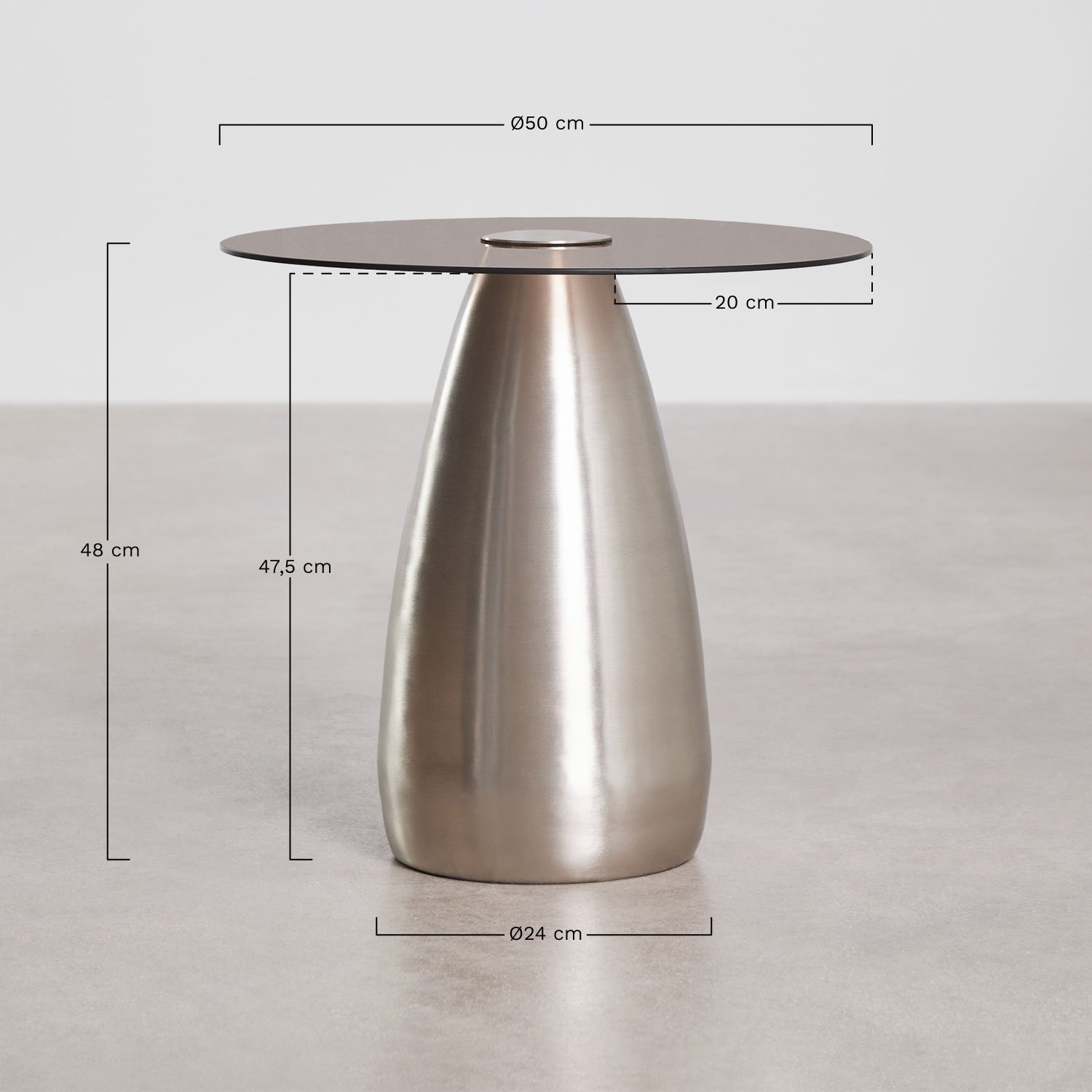 Table d'appoint ronde Ø50 cm en verre trempé Mariana, mesures
