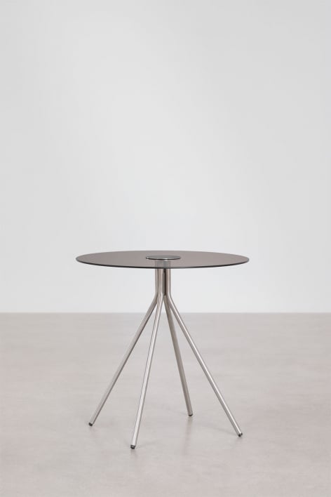 Pack de 2 tables de chevet rondes en acier inoxydable et verre trempé Itsoro