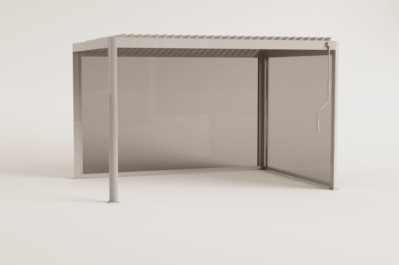 Pergola bioclimatique à lames avec toiles latérales en aluminium Druvia