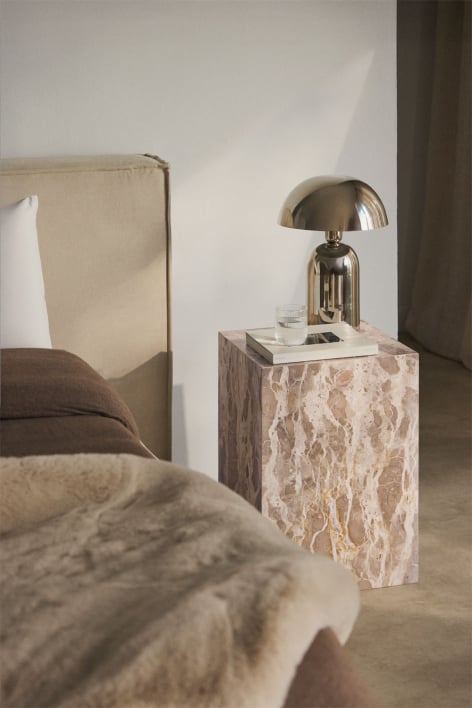 Table de chevet carrée 35x35 cm en pierre naturelle Aluret - Marbre beige Panther