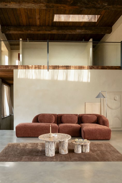 Canapé modulaire chaise longue droit 3 pièces avec divan gauche en chenille Coquette