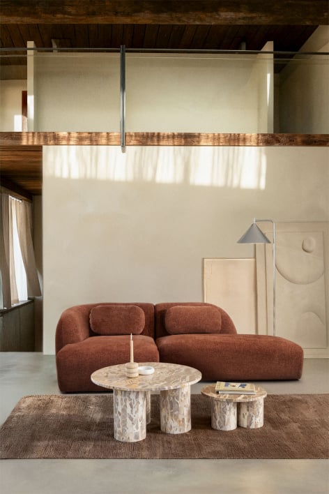 Canapé modulaire avec méridienne gauche en 2 pièces et divan droit en chenille Coquette