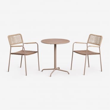 Set De Table De Jardin Ronde Ø65 Cm Et 2 Chaises De Jardin Empilables En Acier Et Bois D'acacia Tilda Moka Brown - Sklum