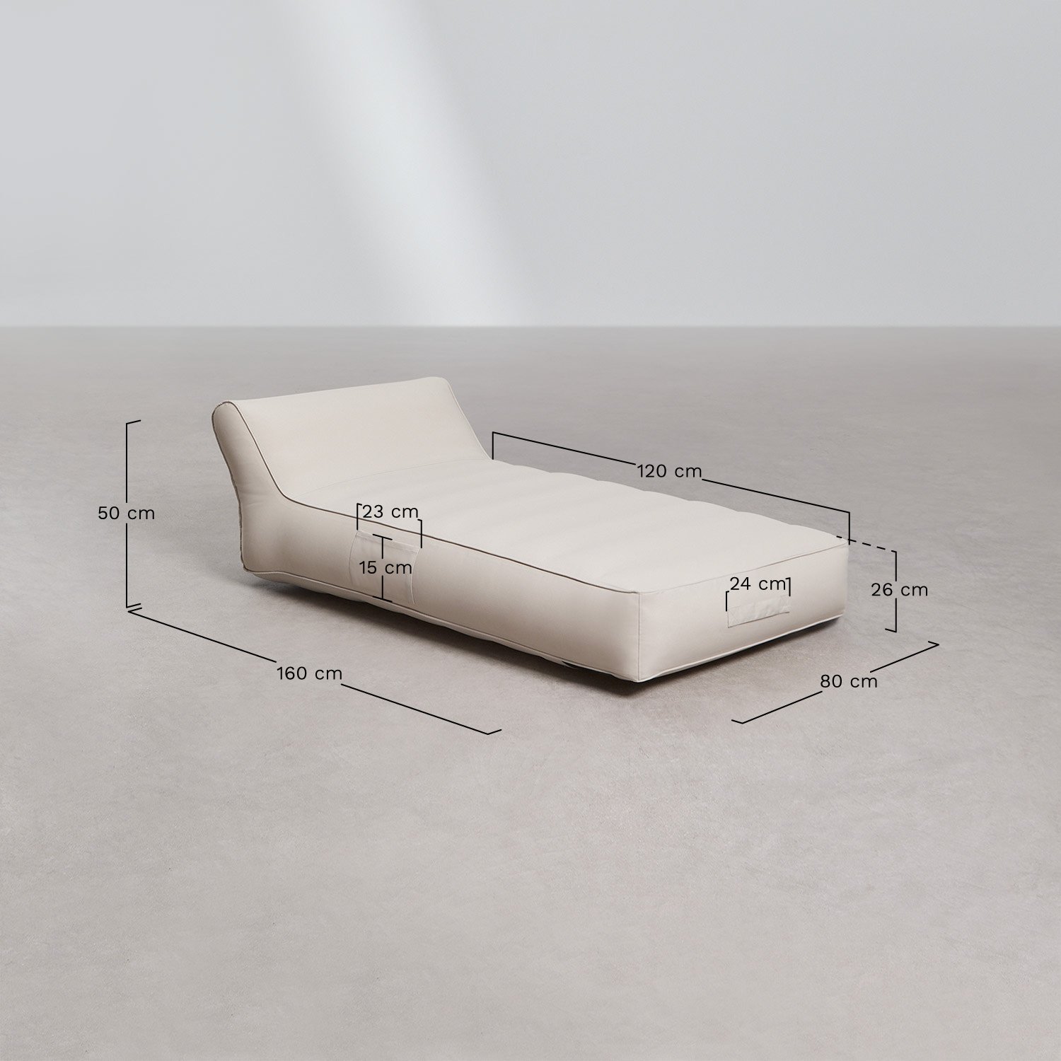 Chaise longue gonflable Palawan, mesures